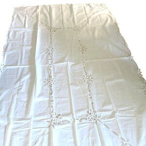 Vintage Handcrafted White Battenburg Lace Tablecloth 68"x104" Cotton Elegant
